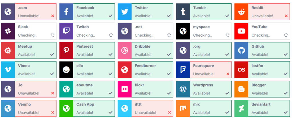name checker - sprawdzenie nazwy w różnych social mediach